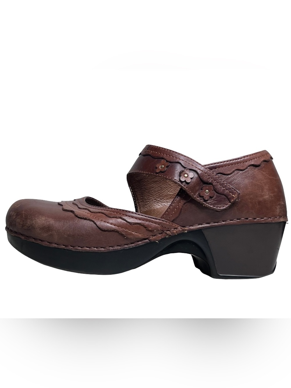 Dansko Harlow Sz 38 Leather Boho Floral Mary Jane Clogs - Picture 2 of 14